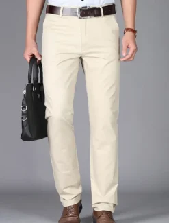 Best OUKU Men's Dress Pants Trousers Chinos Buttons Pocket Plain Comfort Formal Party Work Fashion Classic Style Dark Khaki Light Khaki