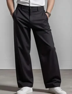 Online OUKU Men's Dress Pants Trousers Baggy Pants Suit Pants Pocket Straight Leg Plain Comfort Soft Full Length Formal Business Daily Fashion Streetwear Black White