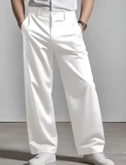 Online OUKU Men's Dress Pants Trousers Baggy Pants Suit Pants Pocket Straight Leg Plain Comfort Soft Full Length Formal Business Daily Fashion Streetwear Black White