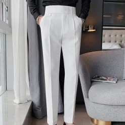 Clearance OUKU Men's Dress Pants Trousers Slacks Pleated Pants Suit Pants Pocket High Rise Plain Comfort Wedding Office Work Elegant Vintage Black White High Waist Micro-elastic