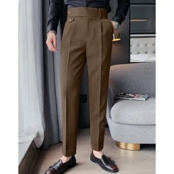 Clearance OUKU Men's Dress Pants Trousers Slacks Pleated Pants Suit Pants Pocket High Rise Plain Comfort Wedding Office Work Elegant Vintage Black White High Waist Micro-elastic