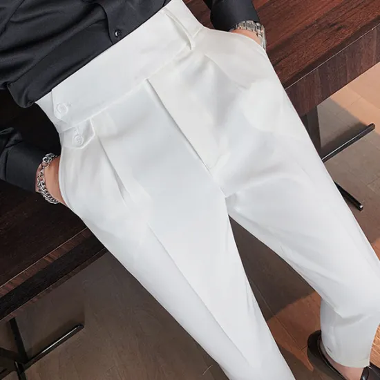 Clearance OUKU Men's Dress Pants Trousers Slacks Pleated Pants Suit Pants Pocket High Rise Plain Comfort Wedding Office Work Elegant Vintage Black White High Waist Micro-elastic