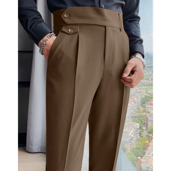 Clearance OUKU Men's Dress Pants Trousers Slacks Pleated Pants Suit Pants Pocket High Rise Plain Comfort Wedding Office Work Elegant Vintage Black White High Waist Micro-elastic
