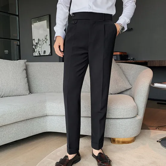 Clearance OUKU Men's Dress Pants Trousers Slacks Pleated Pants Suit Pants Pocket High Rise Plain Comfort Wedding Office Work Elegant Vintage Black White High Waist Micro-elastic