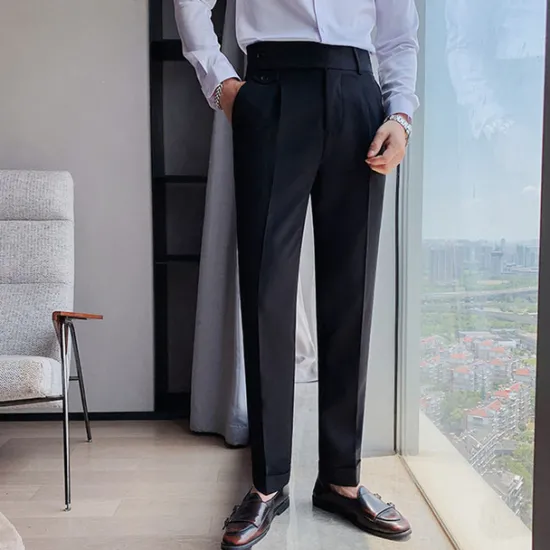 Clearance OUKU Men's Dress Pants Trousers Slacks Pleated Pants Suit Pants Pocket High Rise Plain Comfort Wedding Office Work Elegant Vintage Black White High Waist Micro-elastic