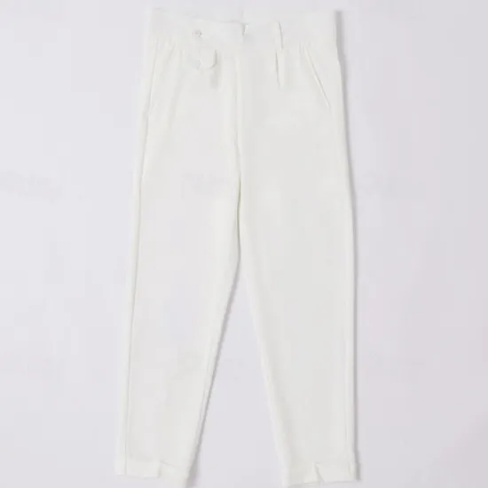 Clearance OUKU Men's Dress Pants Trousers Slacks Pleated Pants Suit Pants Pocket High Rise Plain Comfort Wedding Office Work Elegant Vintage Black White High Waist Micro-elastic