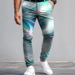 Best OUKU Men's Dress Pants Trousers Suit Pants Slim Fit Pants with Pockets Gradient Color Abstract Art Full Length Outdoor Vacation Casual Pink Blue Micro-elastic