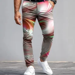 Best OUKU Men's Dress Pants Trousers Suit Pants Slim Fit Pants with Pockets Gradient Color Abstract Art Full Length Outdoor Vacation Casual Pink Blue Micro-elastic