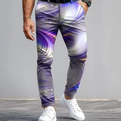 Best OUKU Men's Dress Pants Trousers Suit Pants Slim Fit Pants with Pockets Gradient Color Abstract Art Full Length Outdoor Vacation Casual Pink Blue Micro-elastic