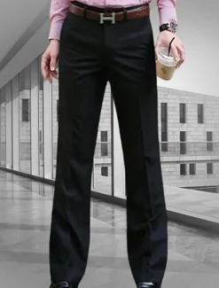 OUKU Men's Dress Pants Trousers Chinos Buttons Pocket Plain Comfort Formal Party Work Fashion Classic Style Black White Micro-elastic