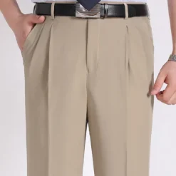 Online OUKU Men's Dress Pants Trousers Casual Pants Pleated Pants Pocket Plain Comfort Breathable Wedding Business Casual Retro Vintage Classic Yellow Light Green High Waist Stretchy