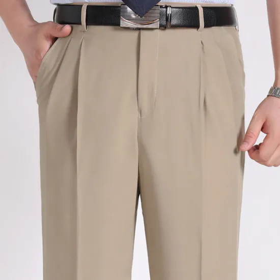 Online OUKU Men's Dress Pants Trousers Casual Pants Pleated Pants Pocket Plain Comfort Breathable Wedding Business Casual Retro Vintage Classic Yellow Light Green High Waist Stretchy