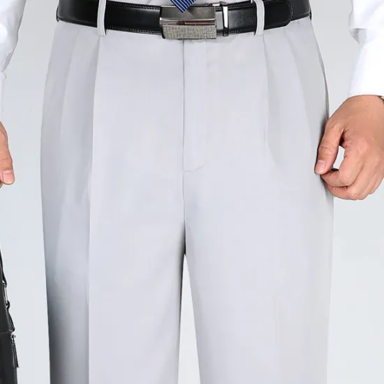 Online OUKU Men's Dress Pants Trousers Casual Pants Pleated Pants Pocket Plain Comfort Breathable Wedding Business Casual Retro Vintage Classic Yellow Light Green High Waist Stretchy