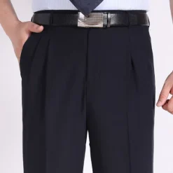 Online OUKU Men's Dress Pants Trousers Casual Pants Pleated Pants Pocket Plain Comfort Breathable Wedding Business Casual Retro Vintage Classic Yellow Light Green High Waist Stretchy