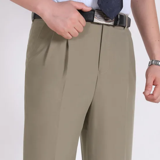Online OUKU Men's Dress Pants Trousers Casual Pants Pleated Pants Pocket Plain Comfort Breathable Wedding Business Casual Retro Vintage Classic Yellow Light Green High Waist Stretchy