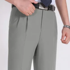 Online OUKU Men's Dress Pants Trousers Casual Pants Pleated Pants Pocket Plain Comfort Breathable Wedding Business Casual Retro Vintage Classic Yellow Light Green High Waist Stretchy
