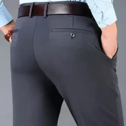 Sale OUKU Men's Dress Pants Trousers Slacks Casual Pants Pocket Straight Leg Plain Comfort Breathable Full Length Wedding Casual Daily Stylish Chic & Modern Black Navy Blue High Waist Micro-elastic