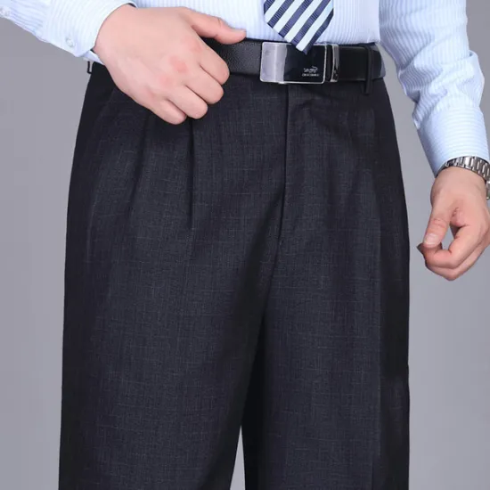 Sale OUKU Men's Dress Pants Trousers Pleated Pants Zipper Pocket Straight Leg Plain Comfort Breathable Ankle-Length Wedding Office Work Fashion Chic & Modern Black+Grey Smoky gray High Waist Micro-elastic