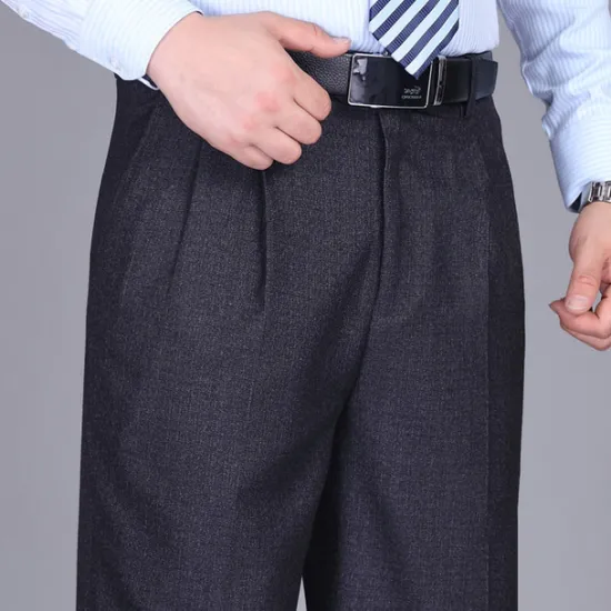 Sale OUKU Men's Dress Pants Trousers Pleated Pants Zipper Pocket Straight Leg Plain Comfort Breathable Ankle-Length Wedding Office Work Fashion Chic & Modern Black+Grey Smoky gray High Waist Micro-elastic