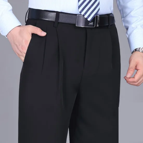 Sale OUKU Men's Dress Pants Trousers Pleated Pants Zipper Pocket Straight Leg Plain Comfort Breathable Ankle-Length Wedding Office Work Fashion Chic & Modern Black+Grey Smoky gray High Waist Micro-elastic