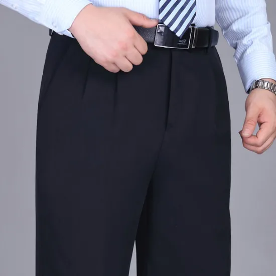 Sale OUKU Men's Dress Pants Trousers Pleated Pants Zipper Pocket Straight Leg Plain Comfort Breathable Ankle-Length Wedding Office Work Fashion Chic & Modern Black+Grey Smoky gray High Waist Micro-elastic