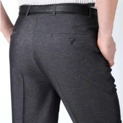 Sale OUKU Men's Dress Pants Trousers Pleated Pants Zipper Pocket Straight Leg Plain Comfort Breathable Ankle-Length Wedding Office Work Fashion Chic & Modern Black+Grey Smoky gray High Waist Micro-elastic