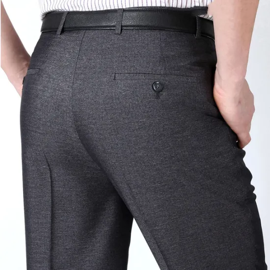 Sale OUKU Men's Dress Pants Trousers Pleated Pants Zipper Pocket Straight Leg Plain Comfort Breathable Ankle-Length Wedding Office Work Fashion Chic & Modern Black+Grey Smoky gray High Waist Micro-elastic