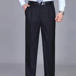 Sale OUKU Men's Dress Pants Trousers Pleated Pants Zipper Pocket Straight Leg Plain Comfort Breathable Ankle-Length Wedding Office Work Fashion Chic & Modern Black+Grey Smoky gray High Waist Micro-elastic