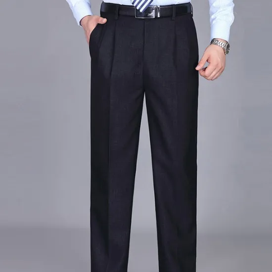 Sale OUKU Men's Dress Pants Trousers Pleated Pants Zipper Pocket Straight Leg Plain Comfort Breathable Ankle-Length Wedding Office Work Fashion Chic & Modern Black+Grey Smoky gray High Waist Micro-elastic