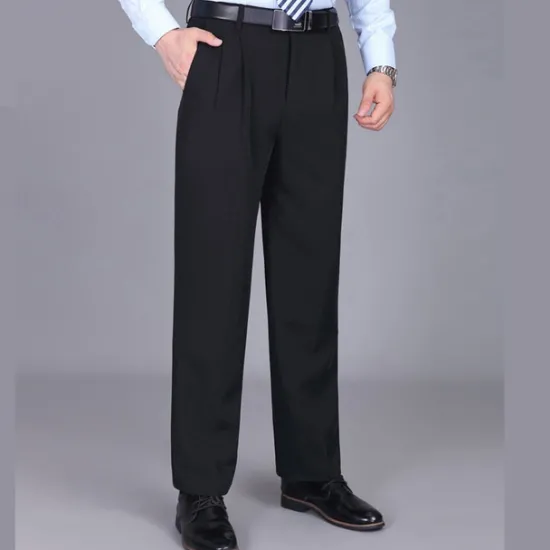 Sale OUKU Men's Dress Pants Trousers Pleated Pants Zipper Pocket Straight Leg Plain Comfort Breathable Ankle-Length Wedding Office Work Fashion Chic & Modern Black+Grey Smoky gray High Waist Micro-elastic