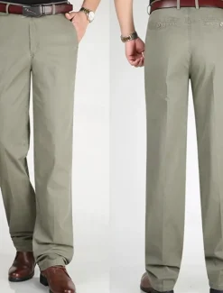 Outlet OUKU Men's Dress Pants Trousers Chinos Buttons Pocket Straight Leg Plain Comfort Formal Party Work Fashion Classic Style Dark Khaki Light Khaki Micro-elastic