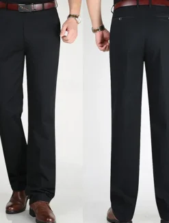 Outlet OUKU Men's Dress Pants Trousers Chinos Buttons Pocket Straight Leg Plain Comfort Formal Party Work Fashion Classic Style Dark Khaki Light Khaki Micro-elastic