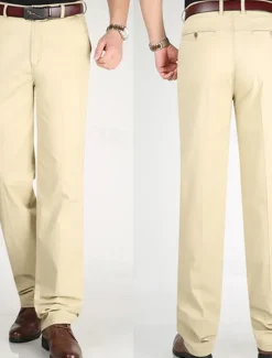 Outlet OUKU Men's Dress Pants Trousers Chinos Buttons Pocket Straight Leg Plain Comfort Formal Party Work Fashion Classic Style Dark Khaki Light Khaki Micro-elastic