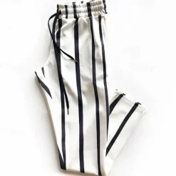 Outlet OUKU Men's Dress Pants Trousers Chinos Pocket Drawstring Elastic Waist Stripe Comfort Formal Party Work Fashion Classic Style White Yellow Micro-elastic