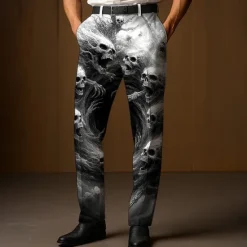 Outlet OUKU Men's Dress Pants Trousers Suit Pants Skull Death Halloween Costumes Full Length Outdoor Holiday Dark Gothic Style Blue Purple Micro-elastic