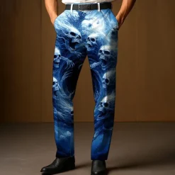 Outlet OUKU Men's Dress Pants Trousers Suit Pants Skull Death Halloween Costumes Full Length Outdoor Holiday Dark Gothic Style Blue Purple Micro-elastic
