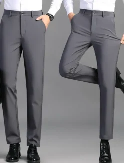 Hot OUKU Men's Dress Pants Trousers Suit Pants Pocket Plain Comfort Breathable Outdoor Daily Going out Casual Formal Black Dark Blue