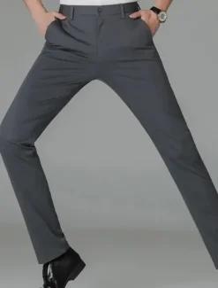 Hot OUKU Men's Dress Pants Trousers Suit Pants Pocket Plain Comfort Breathable Outdoor Daily Going out Casual Formal Black Dark Blue