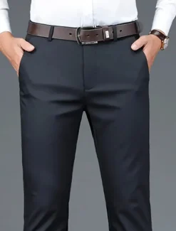 Hot OUKU Men's Dress Pants Trousers Suit Pants Pocket Plain Comfort Breathable Outdoor Daily Going out Casual Formal Black Dark Blue