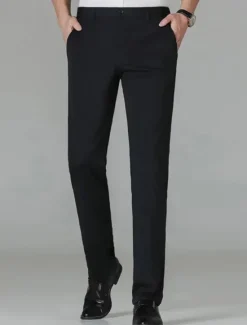 Hot OUKU Men's Dress Pants Trousers Suit Pants Pocket Plain Comfort Breathable Outdoor Daily Going out Casual Formal Black Dark Blue