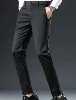 Hot OUKU Men's Dress Pants Trousers Suit Pants Pocket Plain Comfort Breathable Outdoor Daily Going out Casual Formal Black Dark Blue