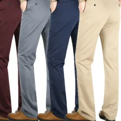 Outlet OUKU Men's Dress Pants Trousers Pocket Straight Leg Plain Wedding Office Work Cotton Blend Chic & Modern Formal White Wine High Waist Micro-elastic