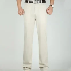 Outlet OUKU Men's Dress Pants Trousers Pocket Straight Leg Plain Wedding Office Work Cotton Blend Chic & Modern Formal White Wine High Waist Micro-elastic