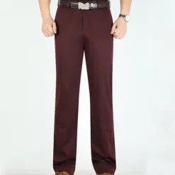 Outlet OUKU Men's Dress Pants Trousers Pocket Straight Leg Plain Wedding Office Work Cotton Blend Chic & Modern Formal White Wine High Waist Micro-elastic