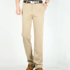 Outlet OUKU Men's Dress Pants Trousers Pocket Straight Leg Plain Wedding Office Work Cotton Blend Chic & Modern Formal White Wine High Waist Micro-elastic