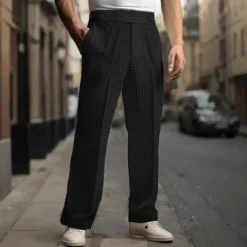 New OUKU Men's Dress Pants Trousers Pleated Pants Waffle Pants Gurkha Pants Pocket Plain Comfort Soft Full Length Party Business Daily Elegant Fashion Black White