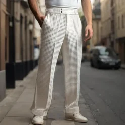 New OUKU Men's Dress Pants Trousers Pleated Pants Waffle Pants Gurkha Pants Pocket Plain Comfort Soft Full Length Party Business Daily Elegant Fashion Black White