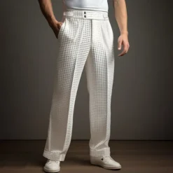 New OUKU Men's Dress Pants Trousers Pleated Pants Waffle Pants Gurkha Pants Pocket Plain Comfort Soft Full Length Party Business Daily Elegant Fashion Black White