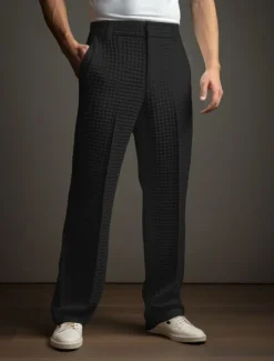 Hot OUKU Men's Dress Pants Trousers Slacks Suit Pants Waffle Pants Front Pocket Straight Leg Plain Comfort Wedding Business Daily Fashion Chic & Modern Black White Stretchy