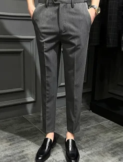 Sale OUKU Men's Dress Pants Trousers Chinos Buttons Pocket Solid Color Comfort Ankle-Length Formal Party Work Fashion Classic Style Black Khaki Micro-elastic